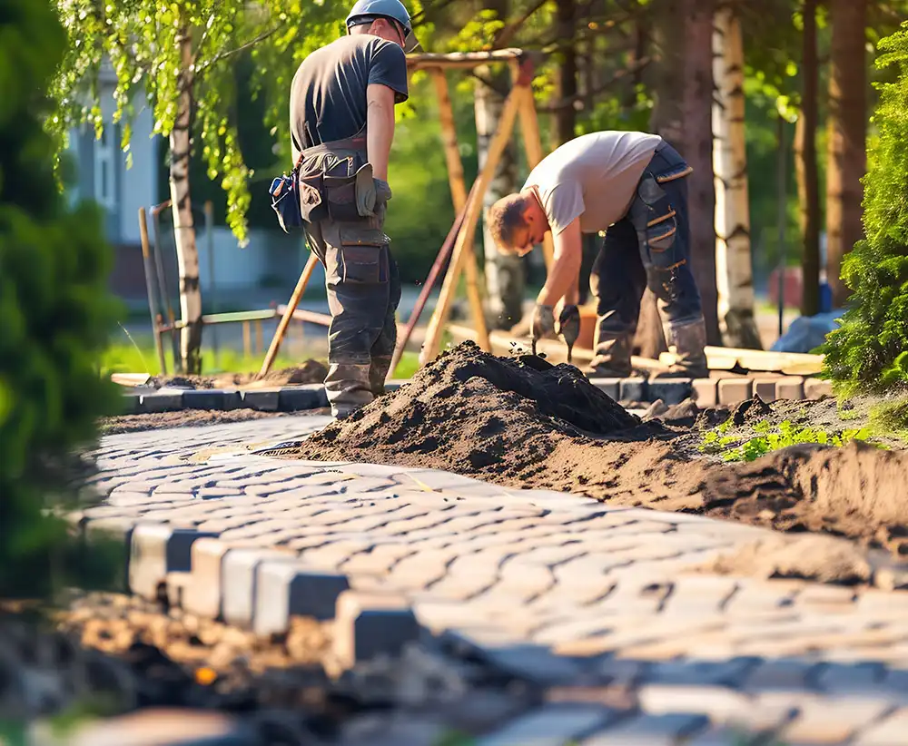 Pflasterarbeiten an einem Gehweg