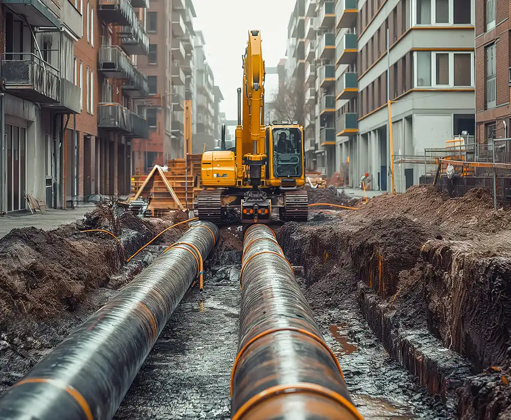 Kabelbauarbeiten und Rohrverlegung in einer Straße